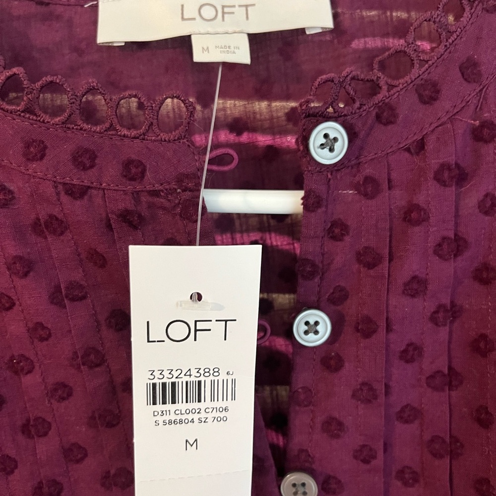 LOFT Plum Eyelet Flutter-Sleeve Tunic Top - Picture 3 of 5